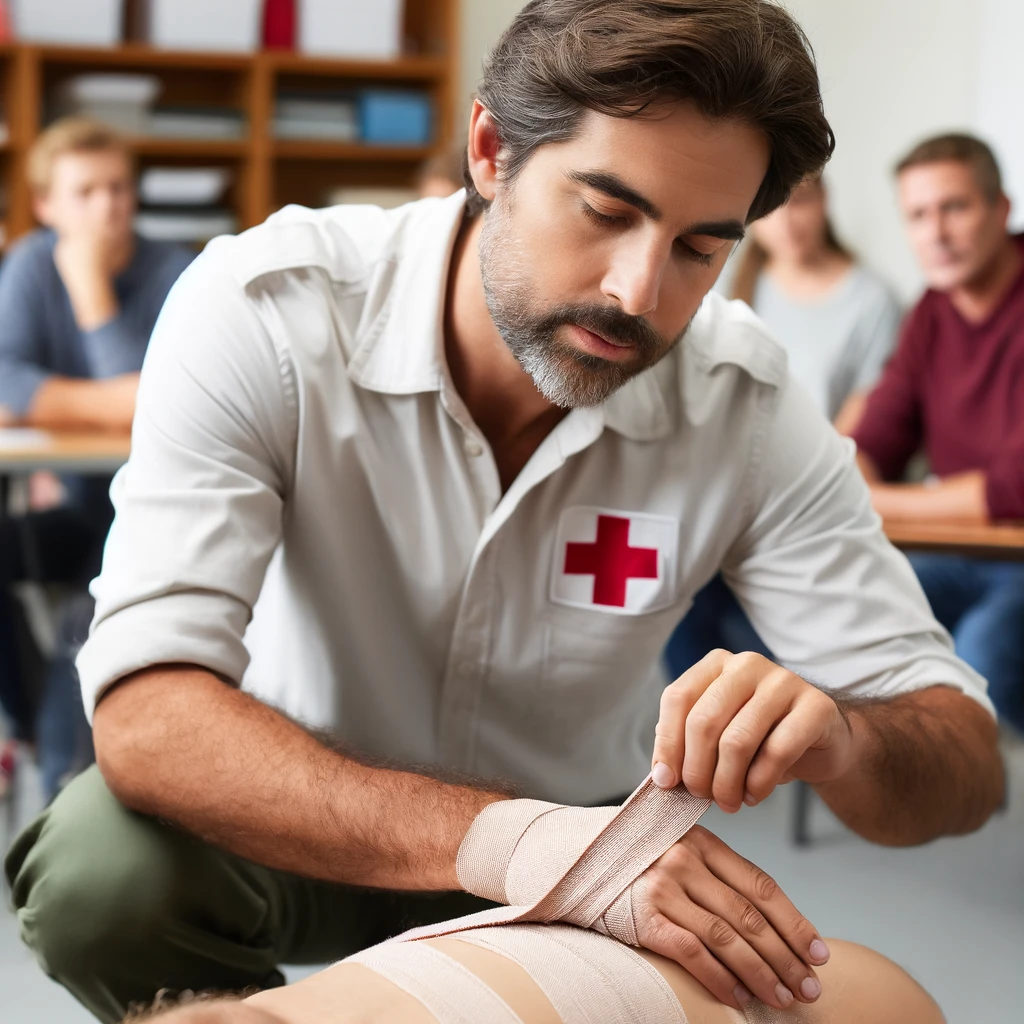 Provide First aid instructor demonstrating emergency techniques in Gympie