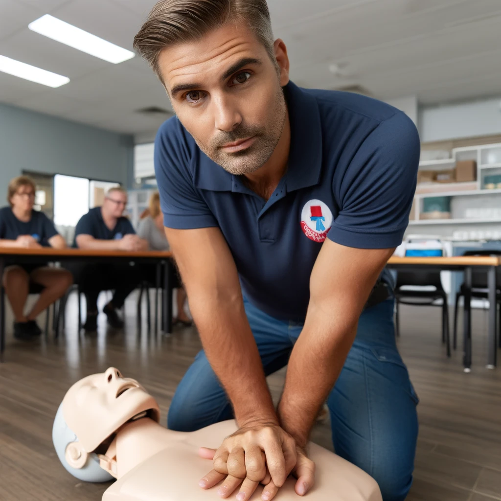 First Aid instructor demonstrating emergency techniques in Caboolture